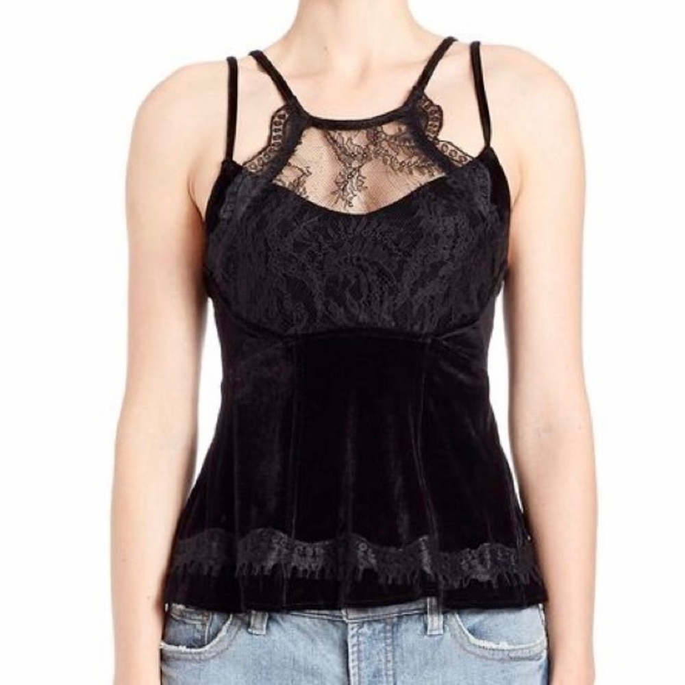 Free People Velvet Lace Black Peplum Top XS NWT